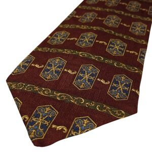 Arden Cravats‎ Mens Silk Jacquard Geometric Pattern Burgundy Necktie
